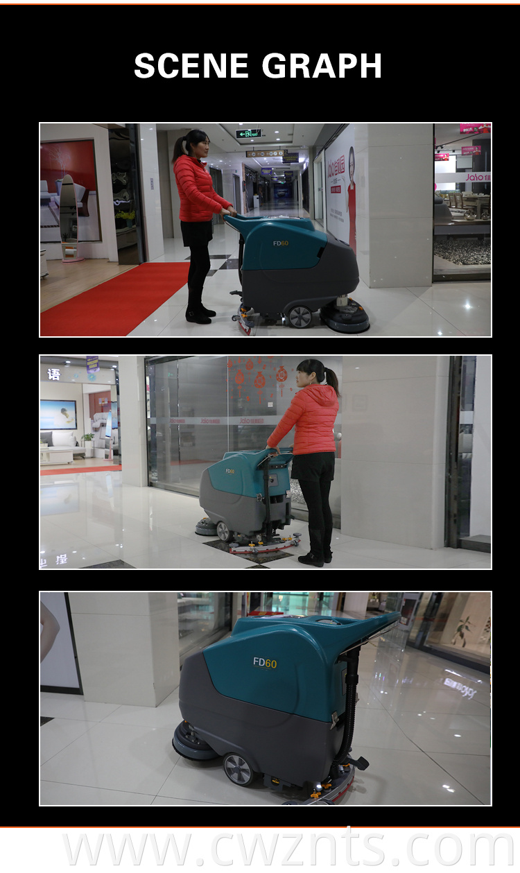 Battery power floor walk behind floor scrubber cleaning machine